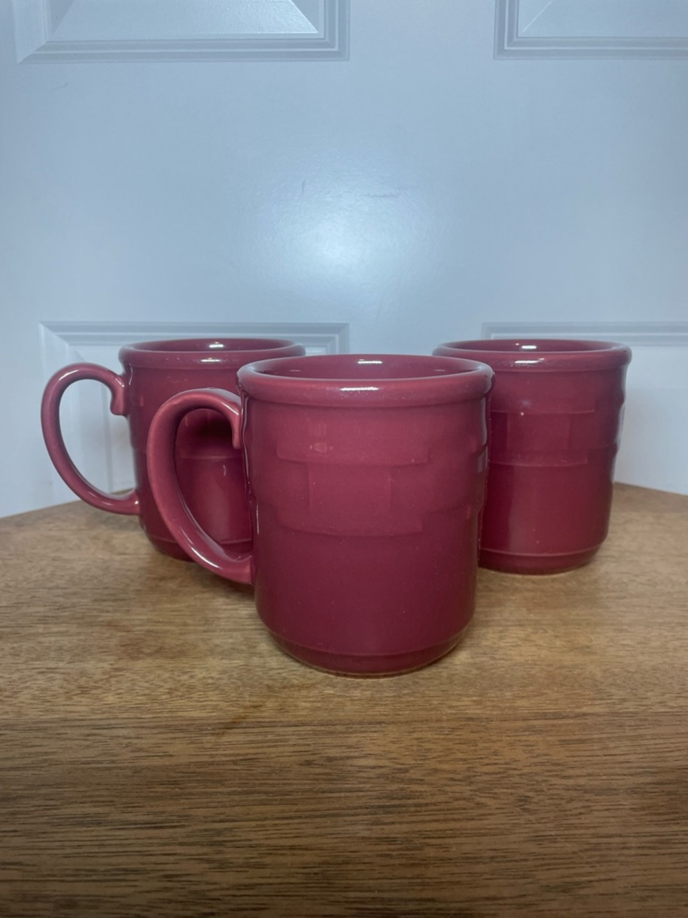 Longaberger Pottery Mug Set of 3 Burgundy/Cranberry Made in USA Coffee Cups